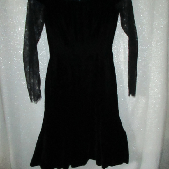 OSCAR DE LA RENTA VELVET LACE  DRESS FLUTE HEM BLACK - Picture 5 of 8